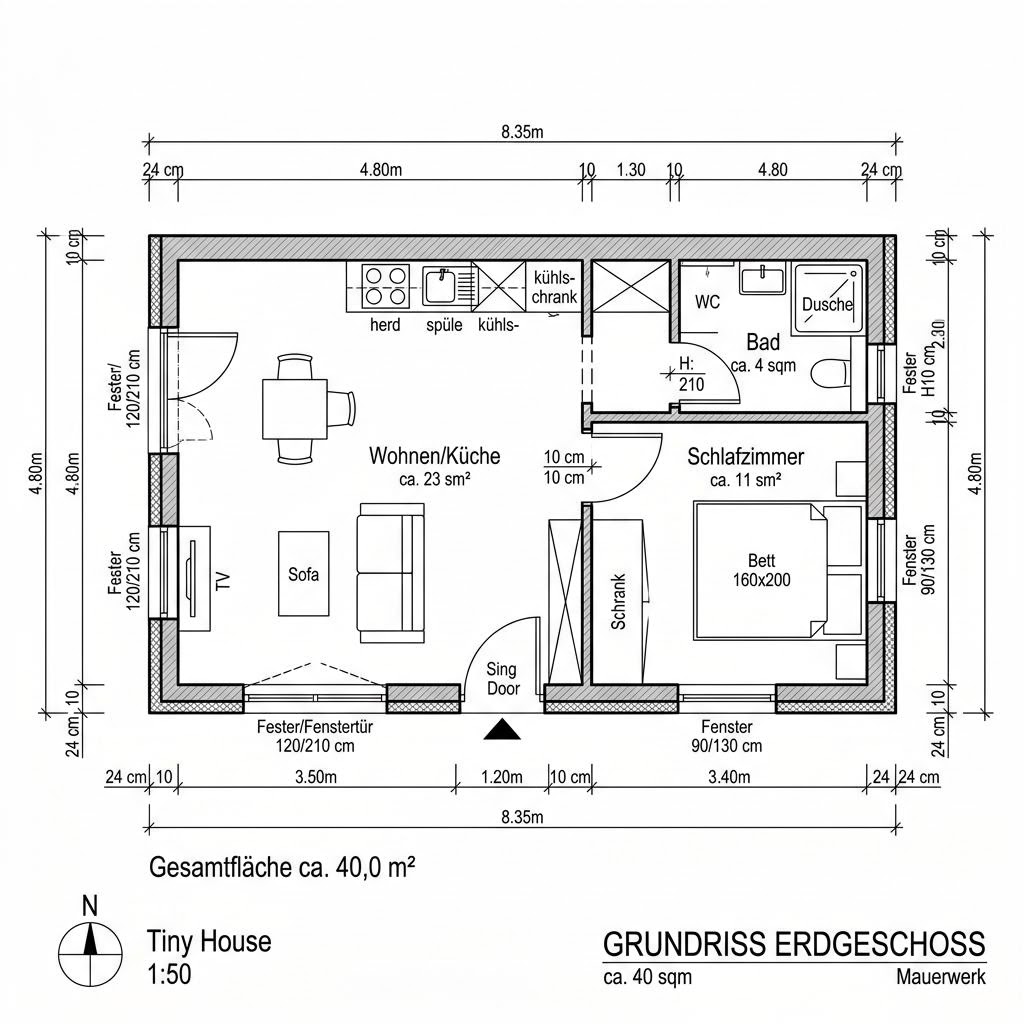 Grundriss Tiny Autark 40 von Wohnwagon — 40 m², 2 Zimmer