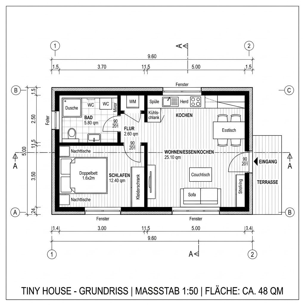 Grundriss Tiny Autark 48 von Wohnwagon — 48 m², 2 Zimmer