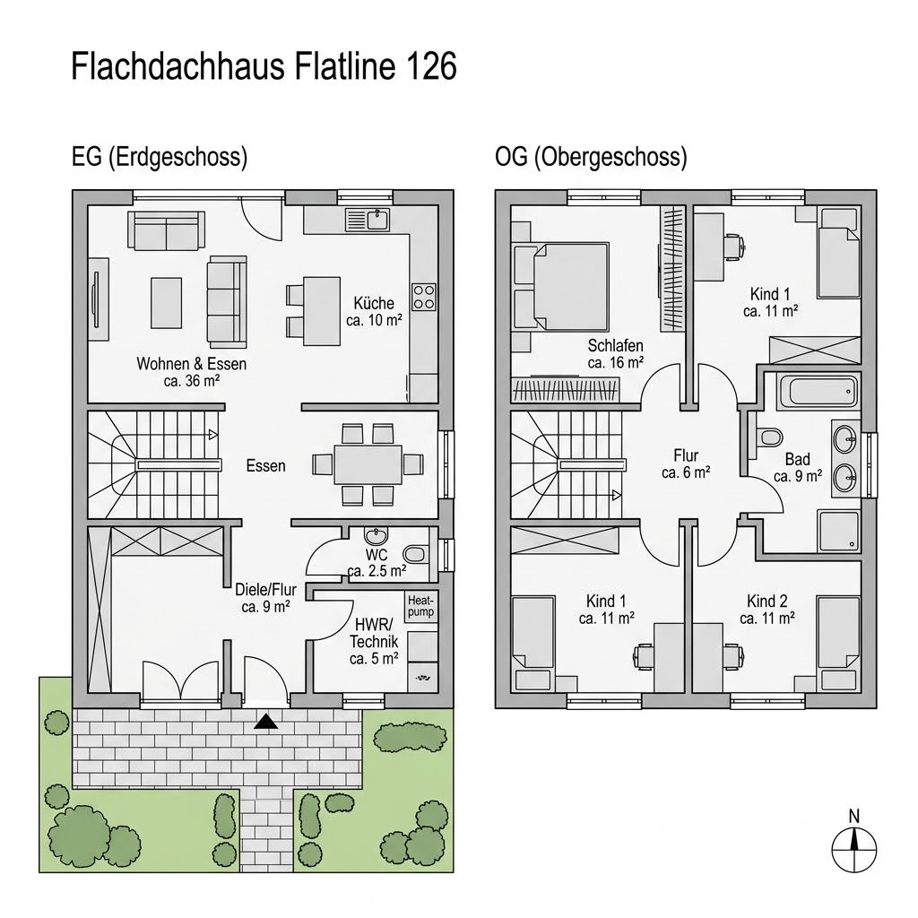 Grundriss Flatline 126 von Wagener Systemhausbau — 126 m², 5 Zimmer