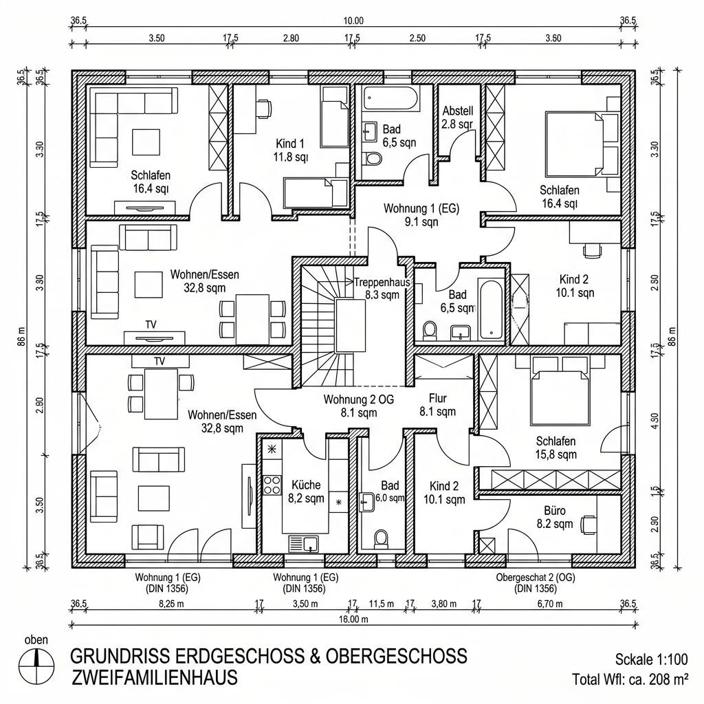 Grundriss Family 208 von Danwood — 208 m², 7 Zimmer