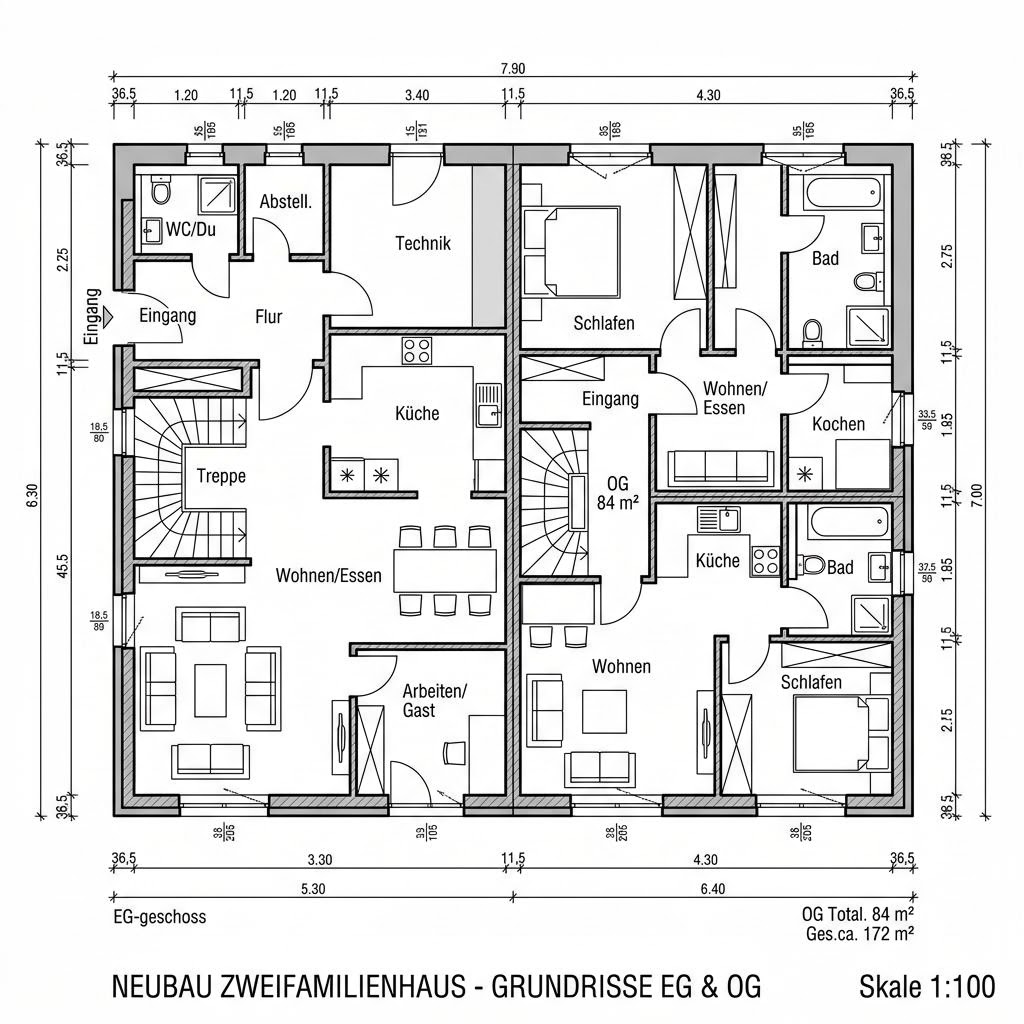 Grundriss Zweifamilienhaus Goslar 172 von FIBAV Massivhaus — 172 m², 6 Zimmer